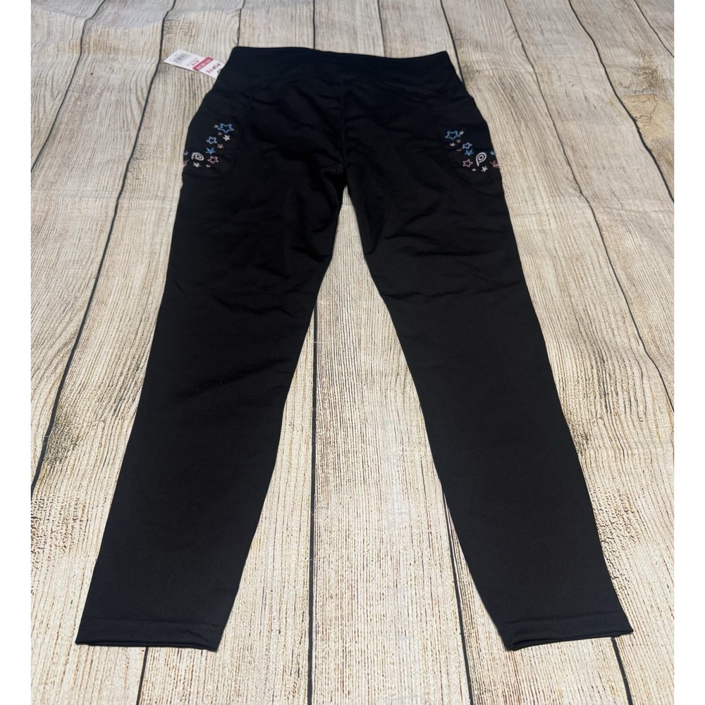 NWT POP Fit Black Leggings Embroidered Stars w/Pockets 25" Inseam Sz 2XL Tb32